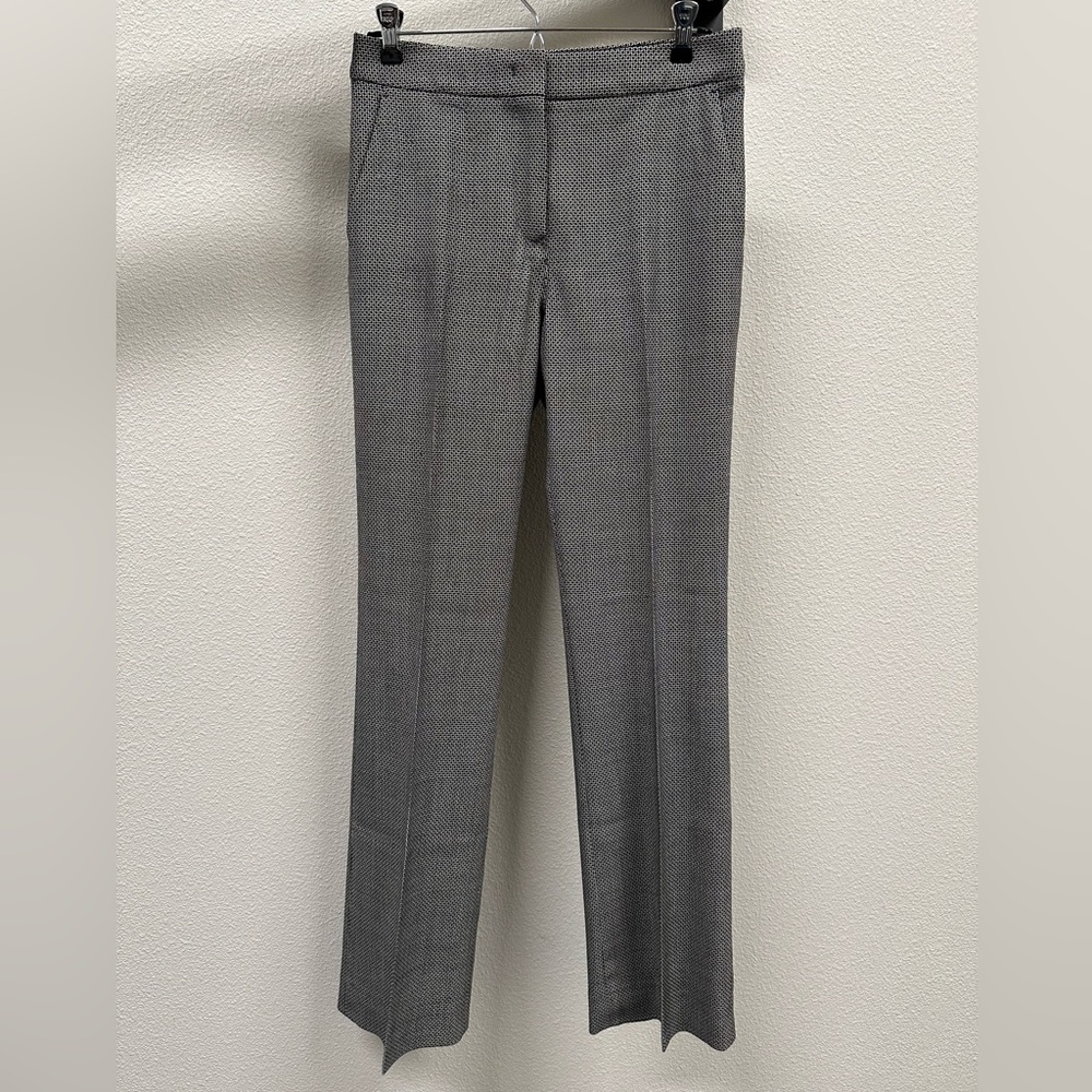 MaxMara full-length cady trousers with a black and grey weave pattern. Size 6.